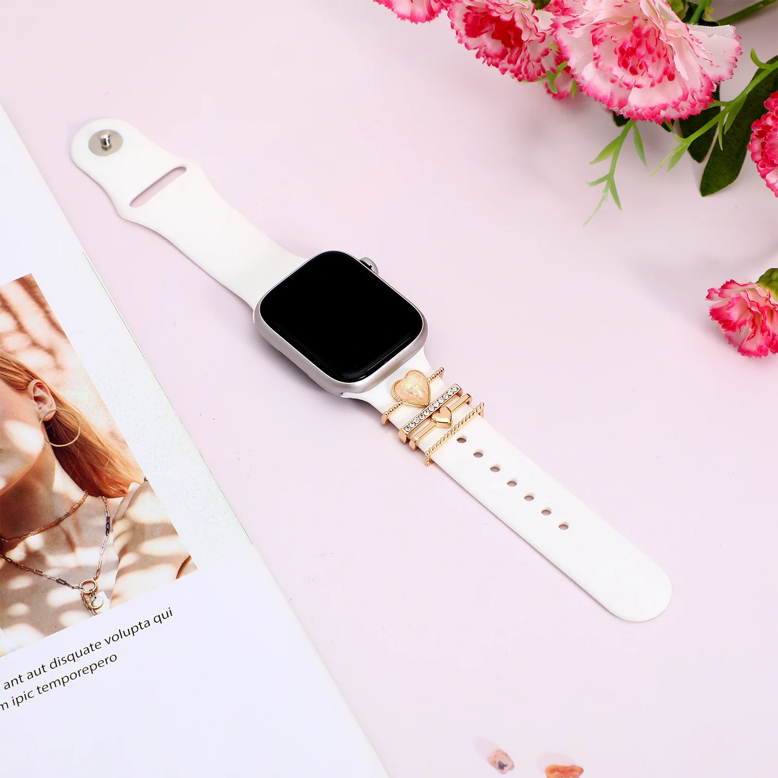 

4Pcs Silicone Watch Strap Decorative Ring Zinc Alloy Strong Durability Shiny Finish Fits Most Bands Watch Accessories