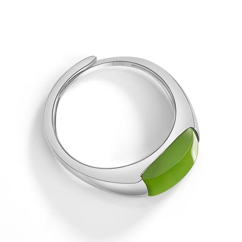 Natural Old Hotan Jade Jasper Saddle Ring S925 Silver Set Women's Gifts Fashion Jewelry Direct Wholesale Drop Shipping