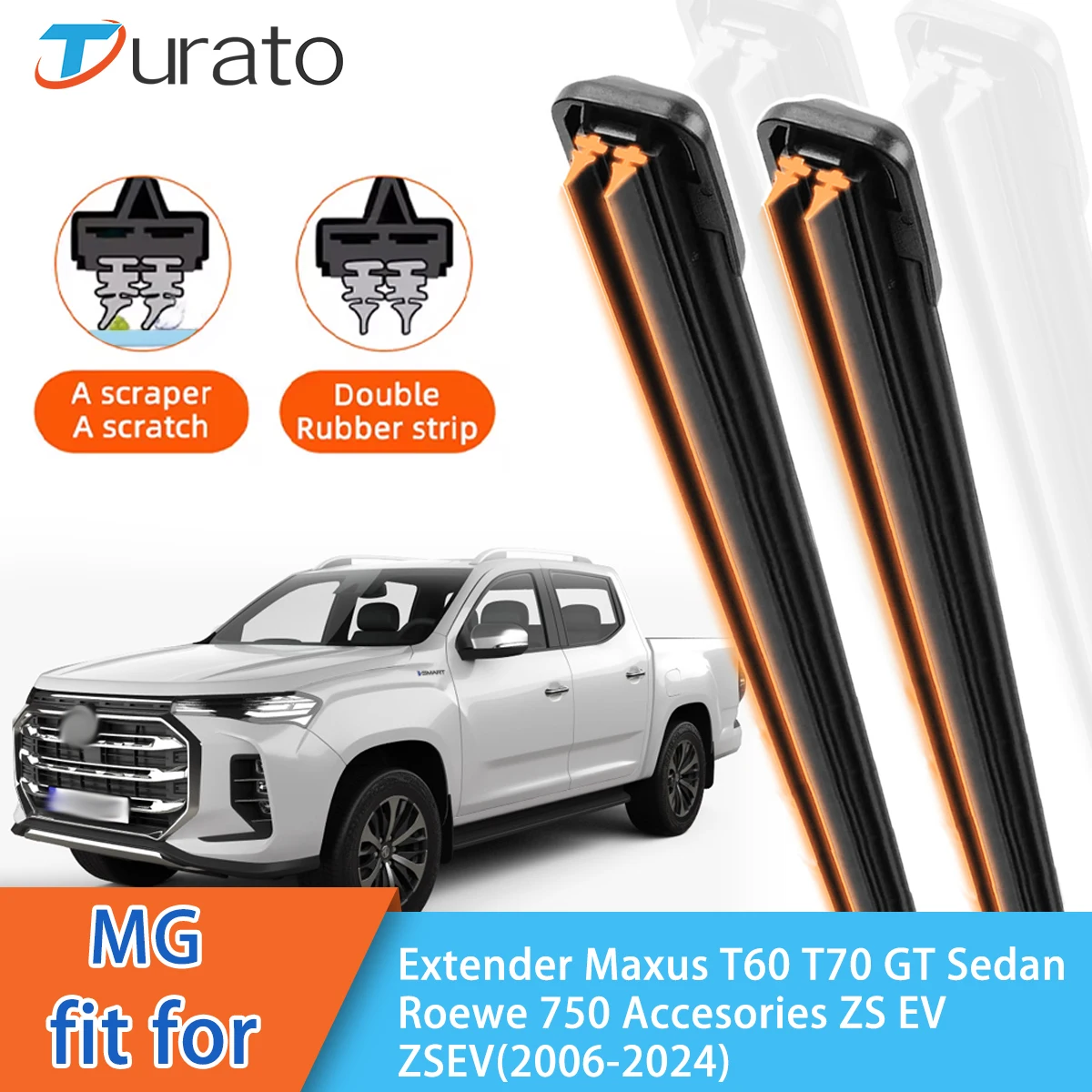 For MG Extender Maxus T60 T70 GT Sedan Roewe 350 ZS EV Front Windscreen Wipers Double Rubber Car Wiper Blades Car Accessories