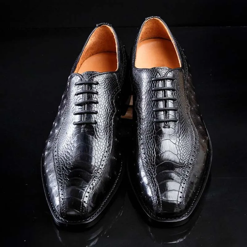 ourui ostrich leather  business men dress shoes ostrich leg skin  lace-up  leather shoes men shoes