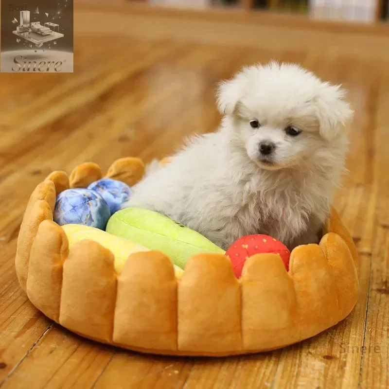 Kawaii Fruit Tart Dog and Cat Bed House, Cotton, Cake Shaped Pet Kennel, Funny, Cute Puppy, Kitten, Washable Nest, Warm Cushion
