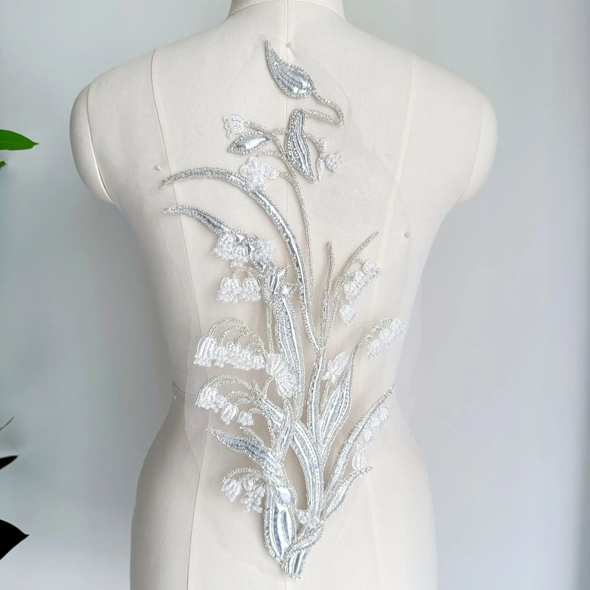 

Large Orchid Beaded Sequin Flower Delicate Phoenix Tail Embroidered Lace Applique Cheongsam Gown Hanfu Fabric Decoration