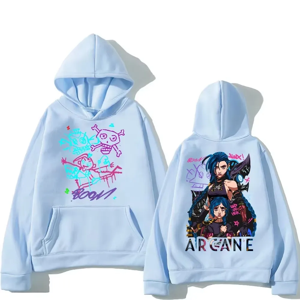 Arcane Jinx Hoodies Women Men Harajuku Clothing Hot Anime Arcane Pullovers Unisex Sweatshirt Fall Y2K Cartoon Streetwear