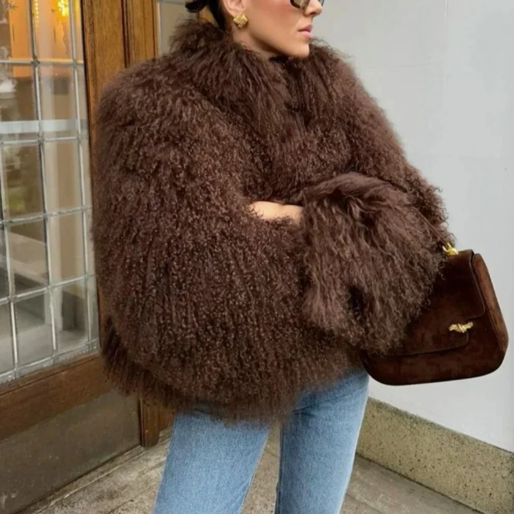 OFTBUY Natural Lamb Fur Coats Spring Lady Real Mongolia Sheep Fur Jackets Thick Real Mongolian Sheep Fur Coats Winter Warm Women