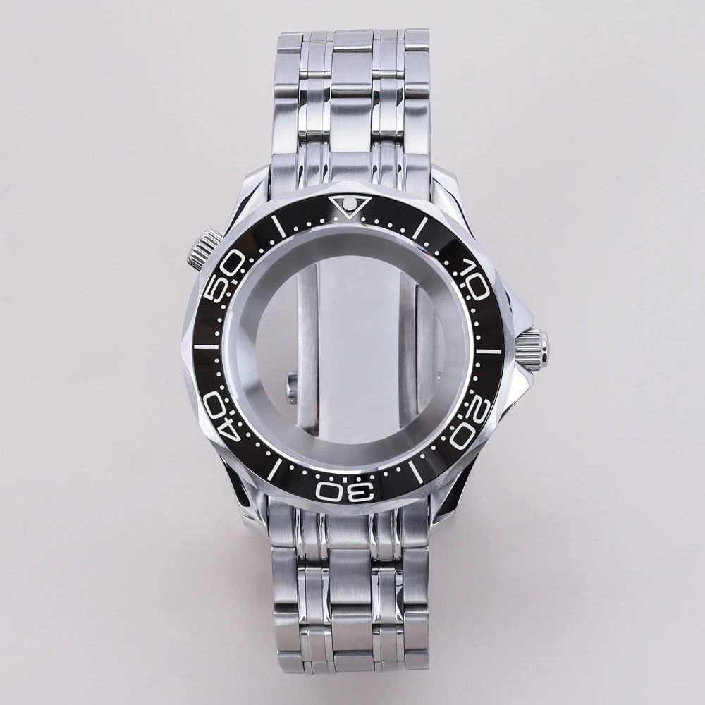 For Seamaster 300 NH35 Case 41mm Watch Case Steel Bracelet Fit NH35 NH36 NH38 4R36 NH70 NH72 Movement 31mm Dial Transparent Back