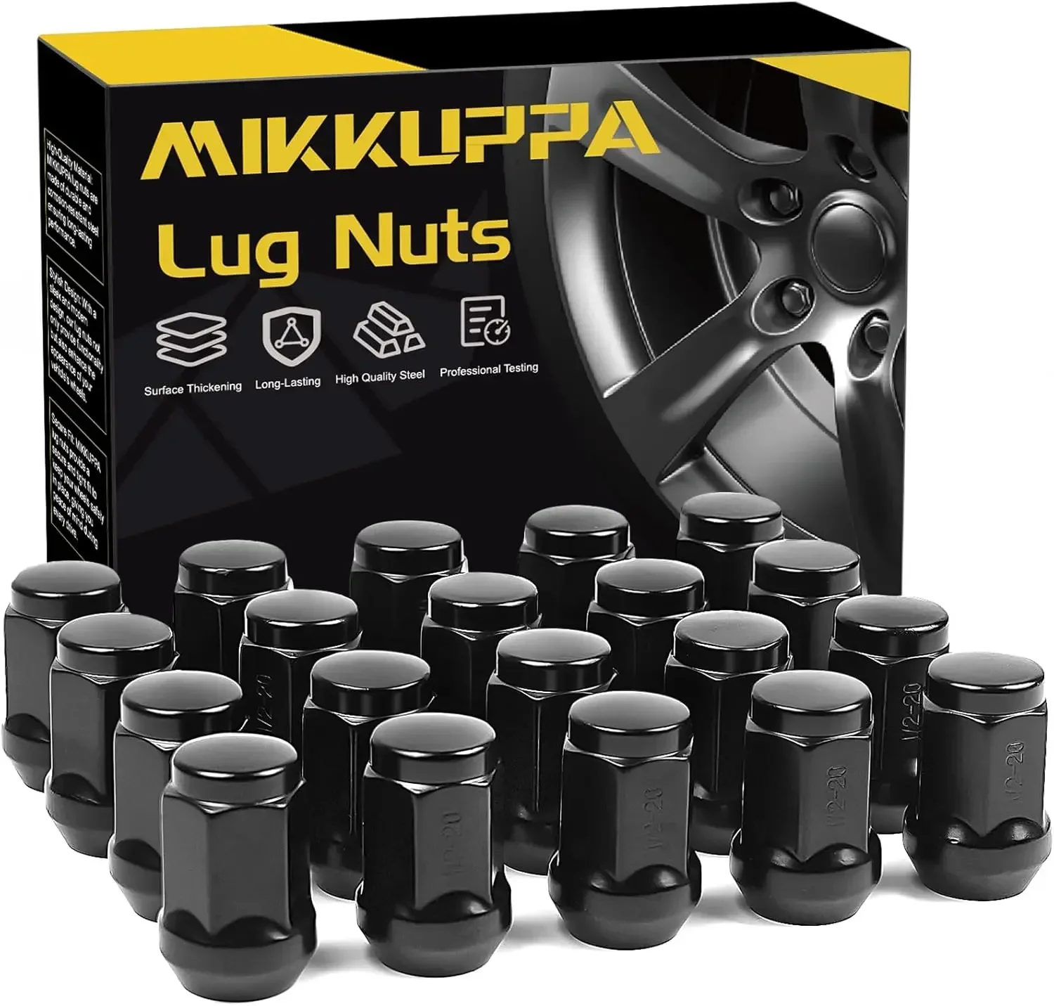 MIKKUPPA 20pcs 1/2-20 Lug Nuts for Jeep Wrangler/ Liberty/ Grand Cherokee Aftermarket Wheel  Black or Chrome Closed End lug nuts