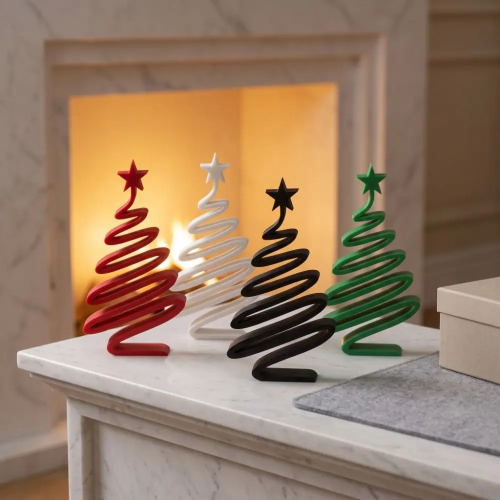 3D-Printed Christmas Figurine Spiral Shape Artistic Christmas Tree Ornament Hollow Out Irregular Desktop Decoration Living Room
