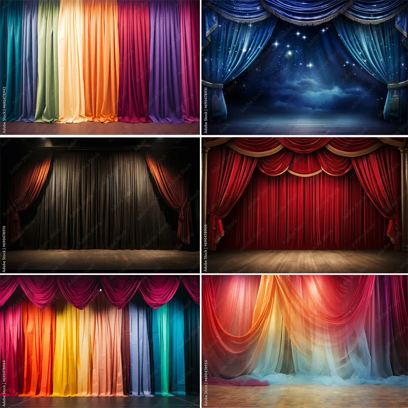 

Red Theater Curtain Stage Tent Carnival Style Photography Backdrops Vintage Circus 1920s Art Deco Spotlights Background WT-02