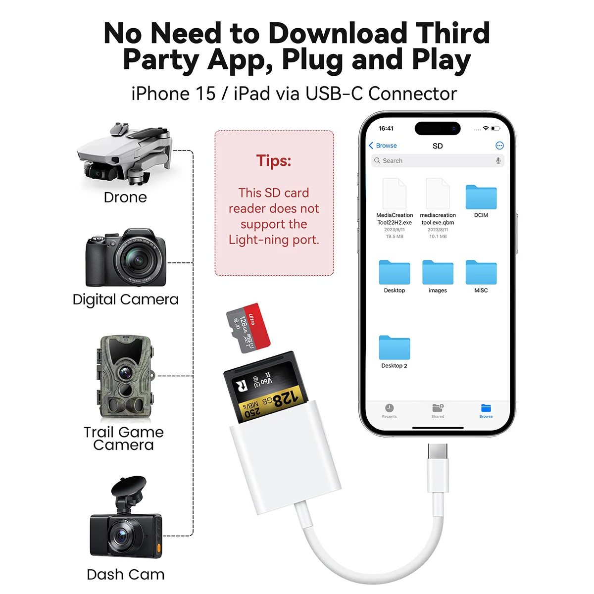 2-in-1 USB Type C Card Reader to SD TF OTG Card Reader Camera Memory Converter for iPhone 16 15 Pro Max Plus Huawei Xiaomi
