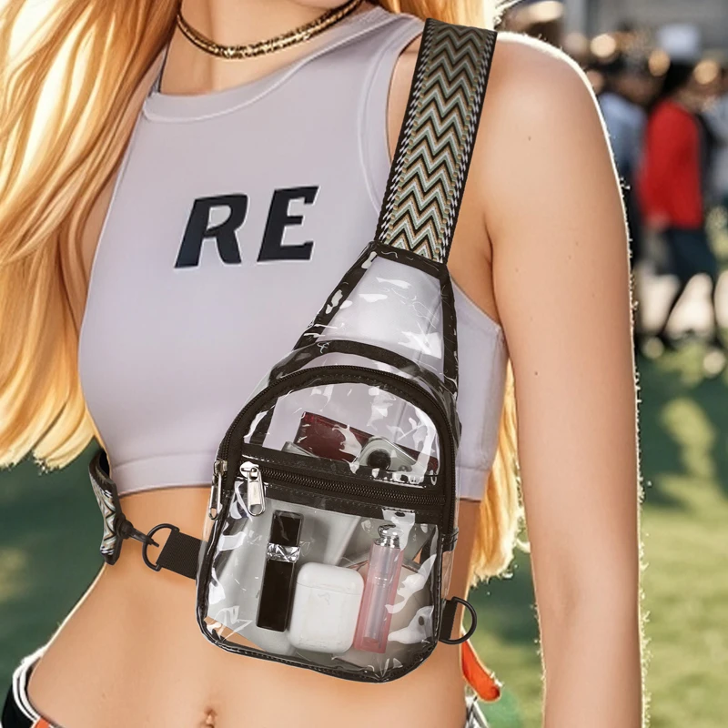 TINYAT wasserabweisende, leichte, durchsichtige Brusttasche für Damen, Umhängetasche, Outdoor, Wandern, Party, Musik, Festival, einfach zu überprüfen