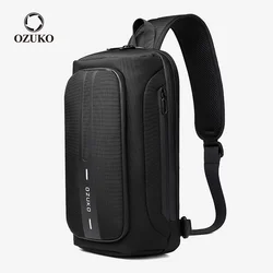 OZUKO wielofunkcyjne męska torba na klatkę piersiową antykradzieżowe męskie torba na ramię typu Sling wodoodporne torba Crossbody kurierska USB do ładowania na zewnątrz