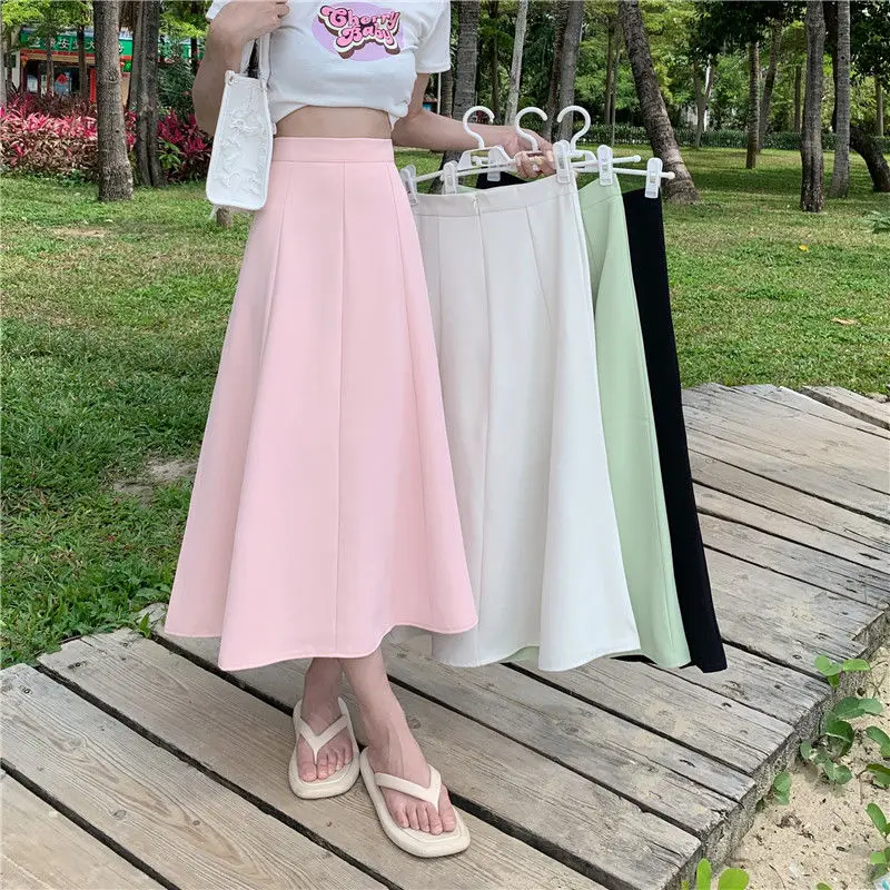 Pink Black Modest Flowy Long Maxi Skirts High Waisted Egirl Flared Clothes A Line Midi Harajuku Basic Plain Chiffon Mujer Faldas