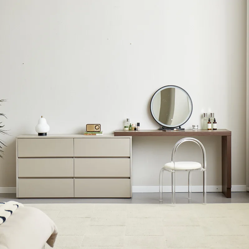 Comò in legno massello, cassettiera, comodino combinato integrato, toletta, camera da letto ad angolo