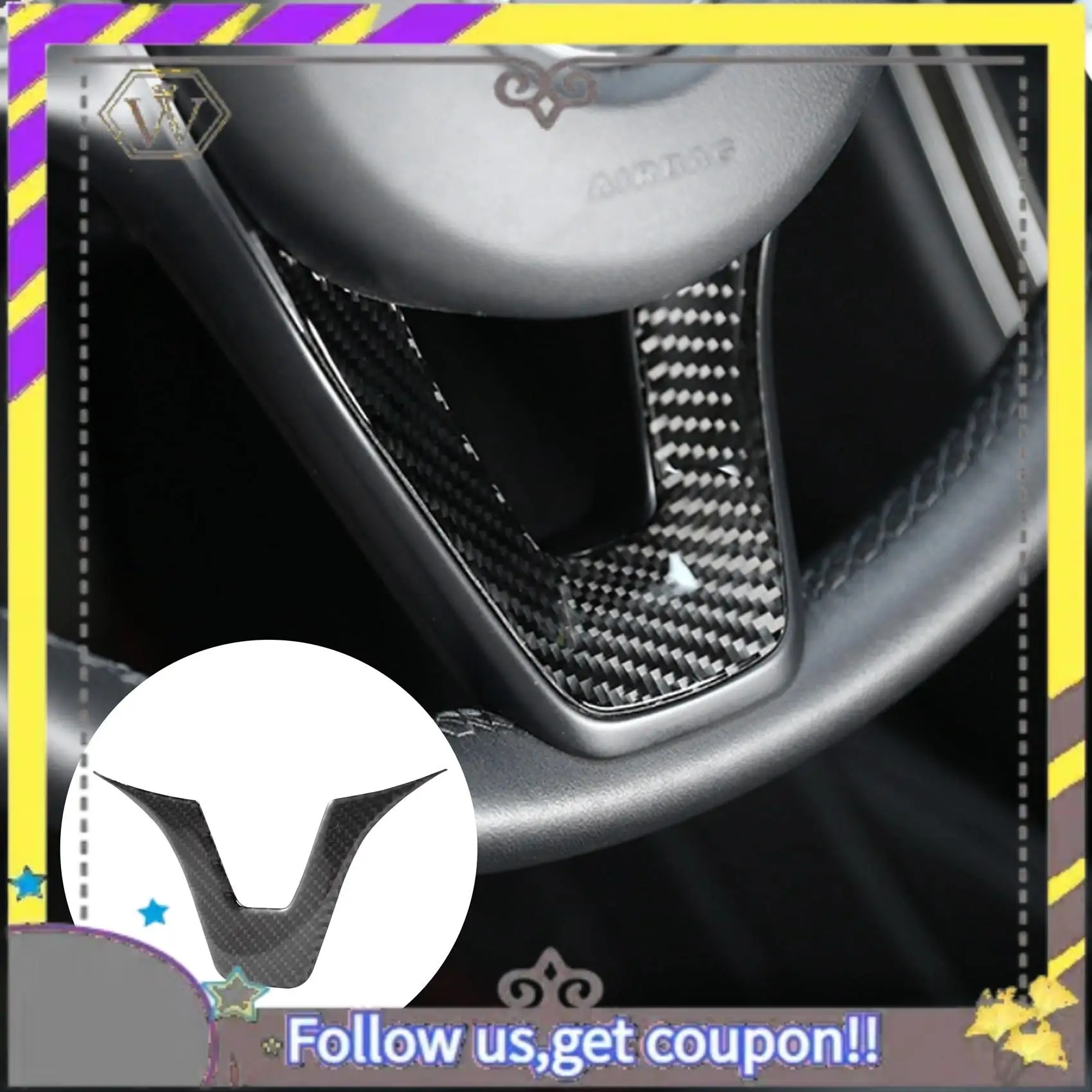 ABXV-Carbon Fiber Interior Sticker, Steering Wheel Emblem Sticker,Fit For Mercedes C-Class W204 W205