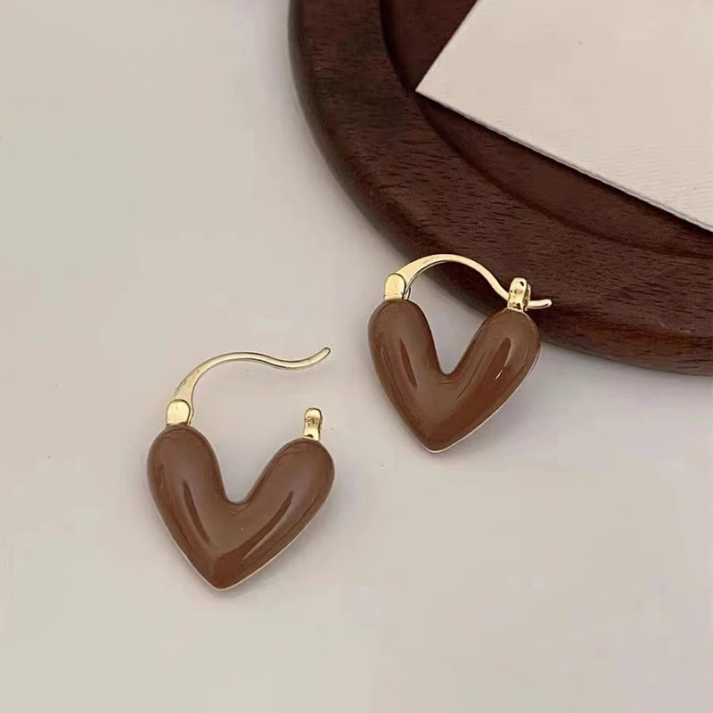 الفرنسية رومانسية النبيذ الأحمر المينا على شكل قلب قلادة أقراط الأزياء والمجوهرات للنساء ياردروب الملحقات #3