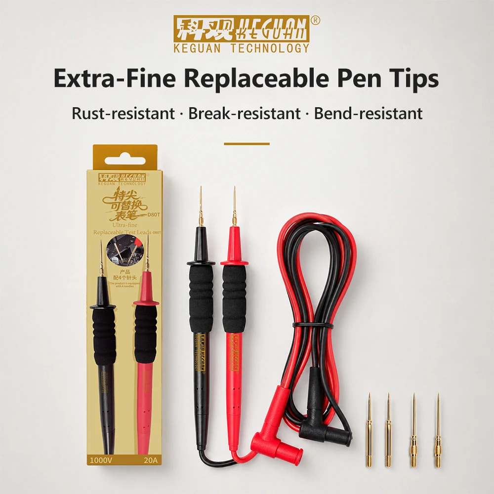 

KEGUAN D80T Replaceable Test Probe Tips for Electronic Repair Fine IC Pins Electronic Component Testing Test Probes Tools
