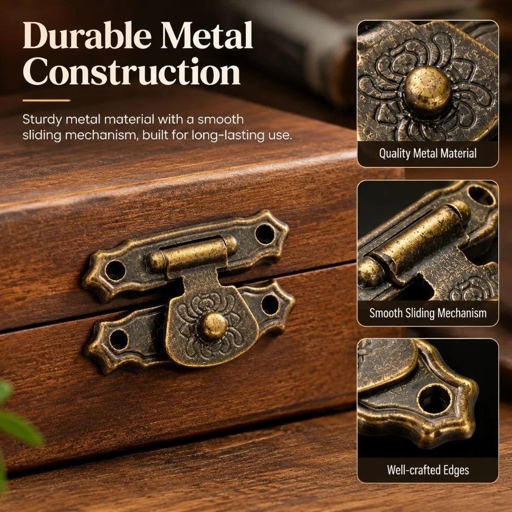 10Pcs Box Hardware Antique Style Box Latch Slide Buckle Vintage Look Case Buckle Classical Design Wood Box Lock DIY