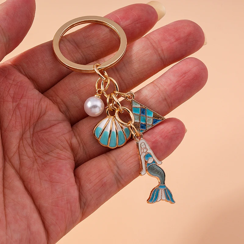 Niedlicher Meerestier-Schlüsselanhänger, Emaille-Hai, Seestern, Muschel, Schlüsselringe für Damen und Herren, Handtaschenanhänger, Schlüsselketten, DIY-Schmuckzubehör – Detail 8