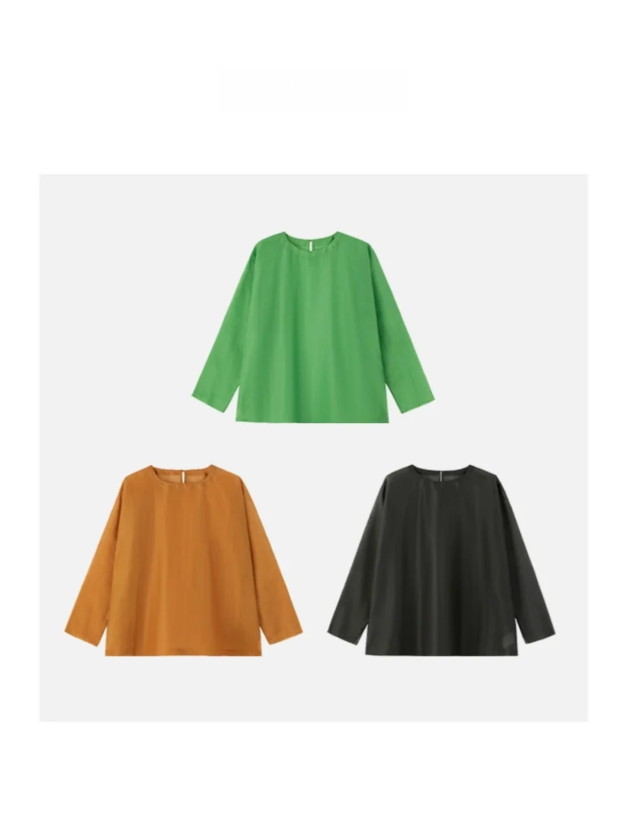 

JINGJING2024 Весенне-осенняя блузка из 100% конопли «Xianng» с эффектом отбеливания, дышащая, приятная для кожи, с пуговицами, цветная