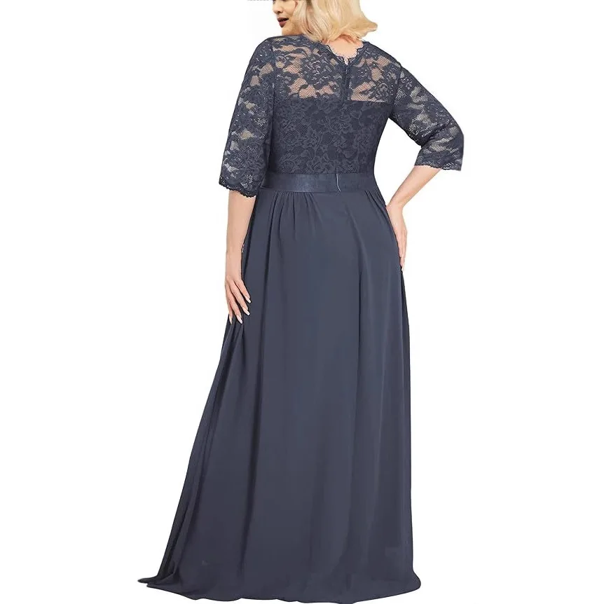 فساتين وصيفة الشرف أنيقة بدون أكتاف على شكل حرف A من الشيفون والدانتيل وشاحات على شكل فيونكة 3/4 كم لحفلات الزفاف والسهرات الرسمية والحفلات الراقصة بسحاب خلفي