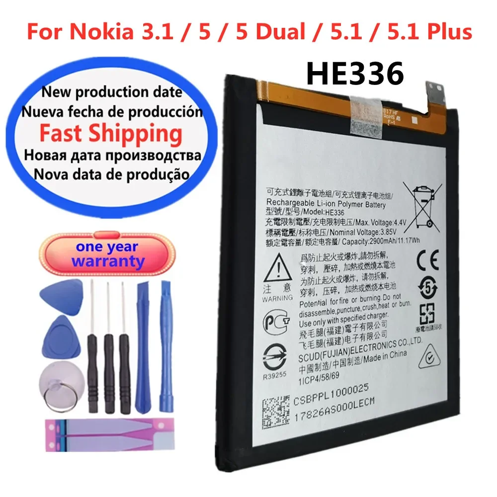 HE336 Original Battery For Nokia 3.1 / 5 / 5.1 Plus / 5 Dual TA-1053 1044 1027 1074 1075 1061 1076 TA-1081 1057 1063 1070 Phone