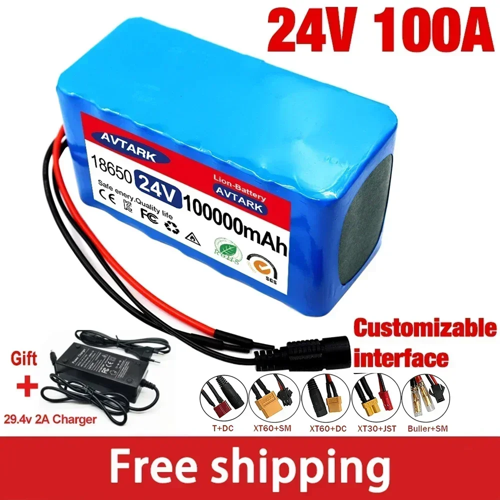 18650 battery pack 24v 100000mah 7S3P 29.4v 2A charger lithium rechargeable electric bicycle moped lithium ion battery lifepo4