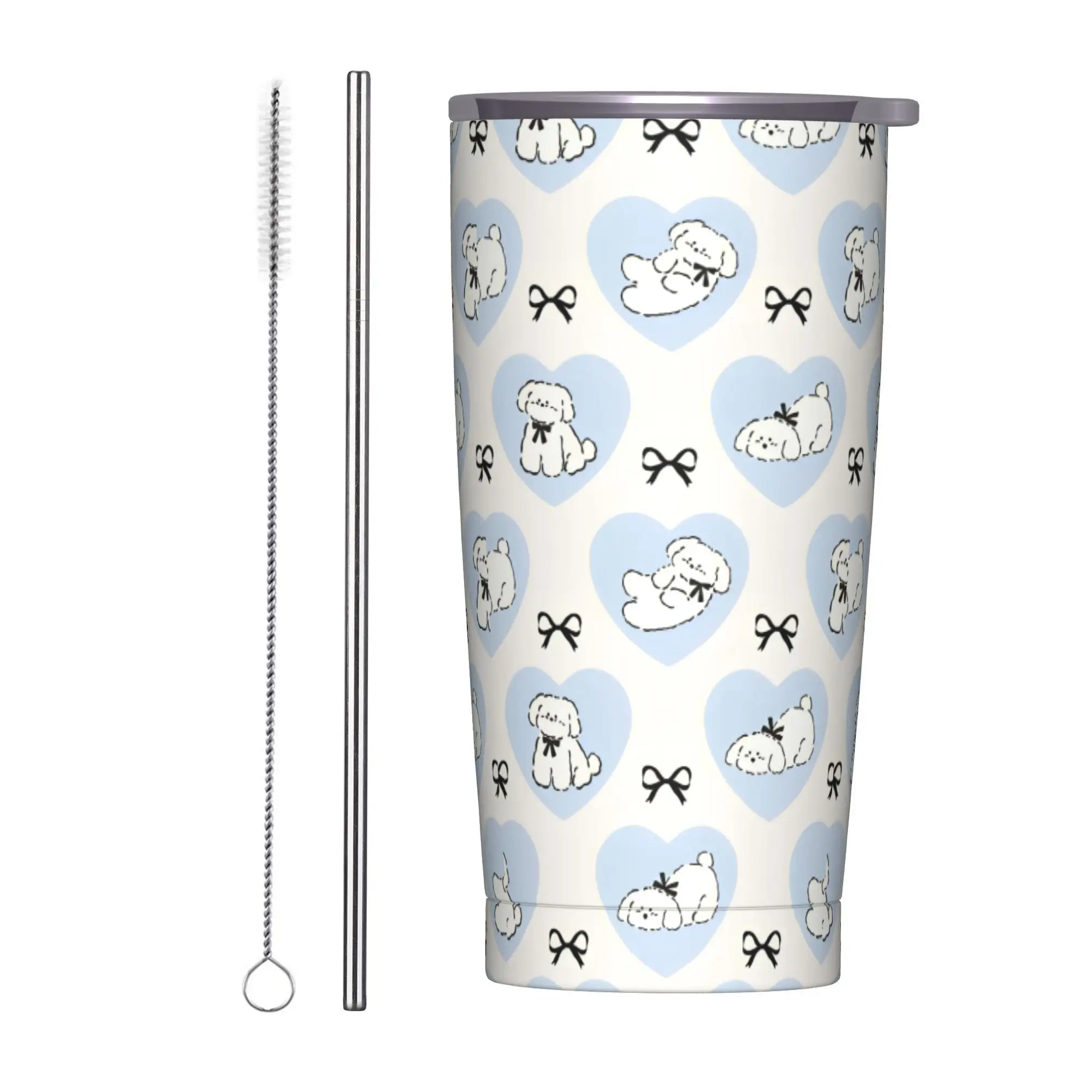 

Puppy and Bow Stainless Steel Tumbler Travel Mugs Cup 20oz Thermal Mug Keep Heat Cold and Hot Milk Tea Water Bottle
