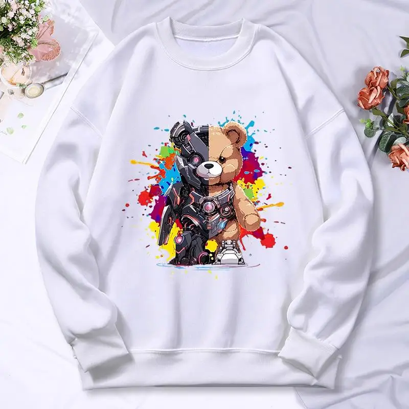 Mech Warrior Bear Prints Hoodie Women Simple Fleece Soft Hoody Autumn S-Xxl Comfortable Sweatshirt Fashion Oversized Tops Female