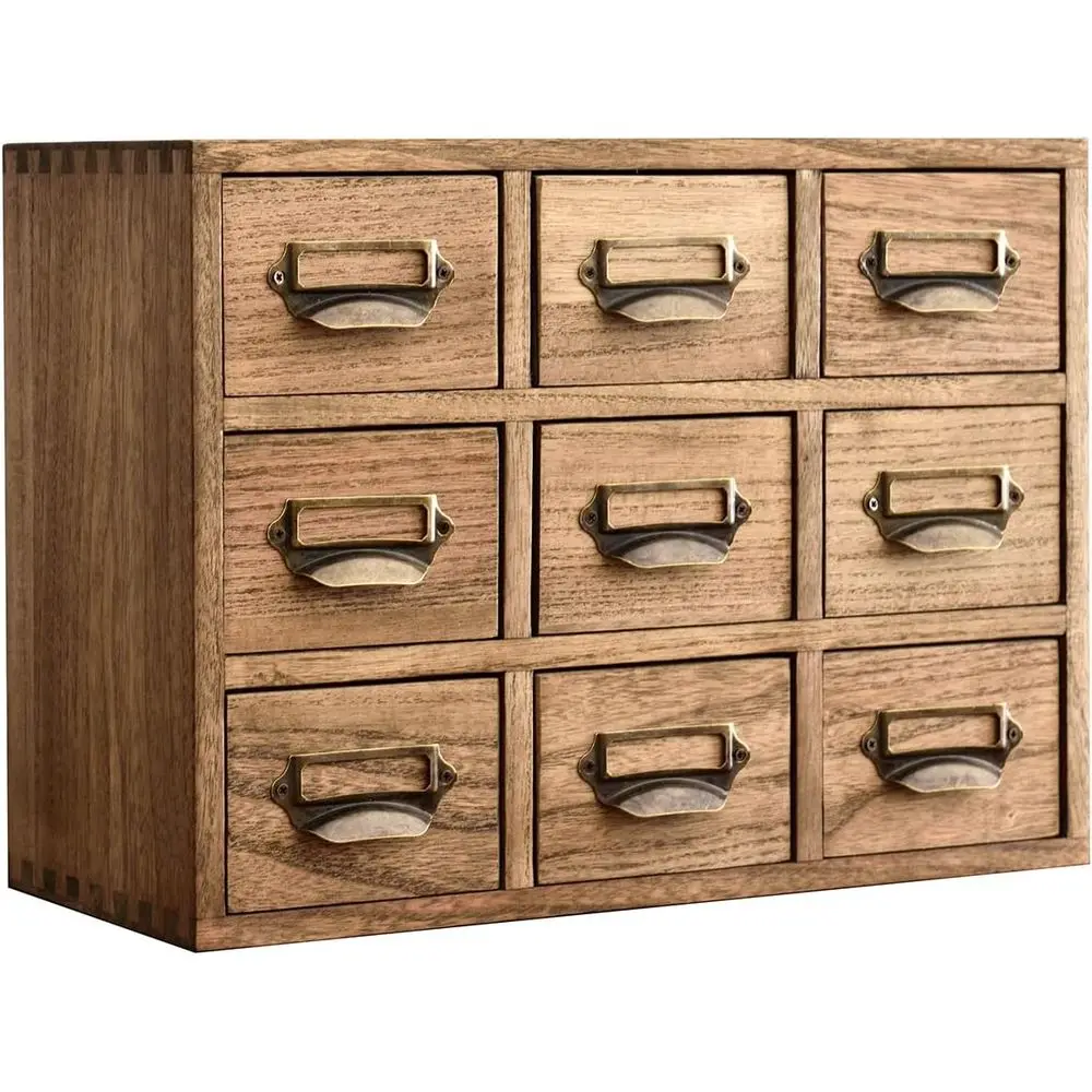 

Mini Wooden Storage Cabinet with Metal Handles for Desk Organization and Home Office in Brown