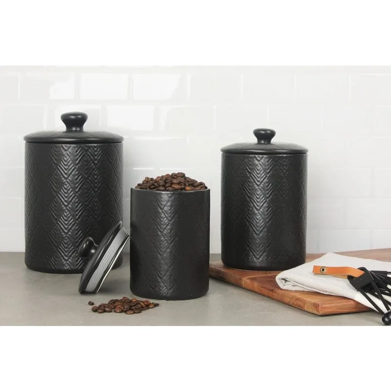 Kitchen Canister, 3 counts Set, Marquis Matte Black