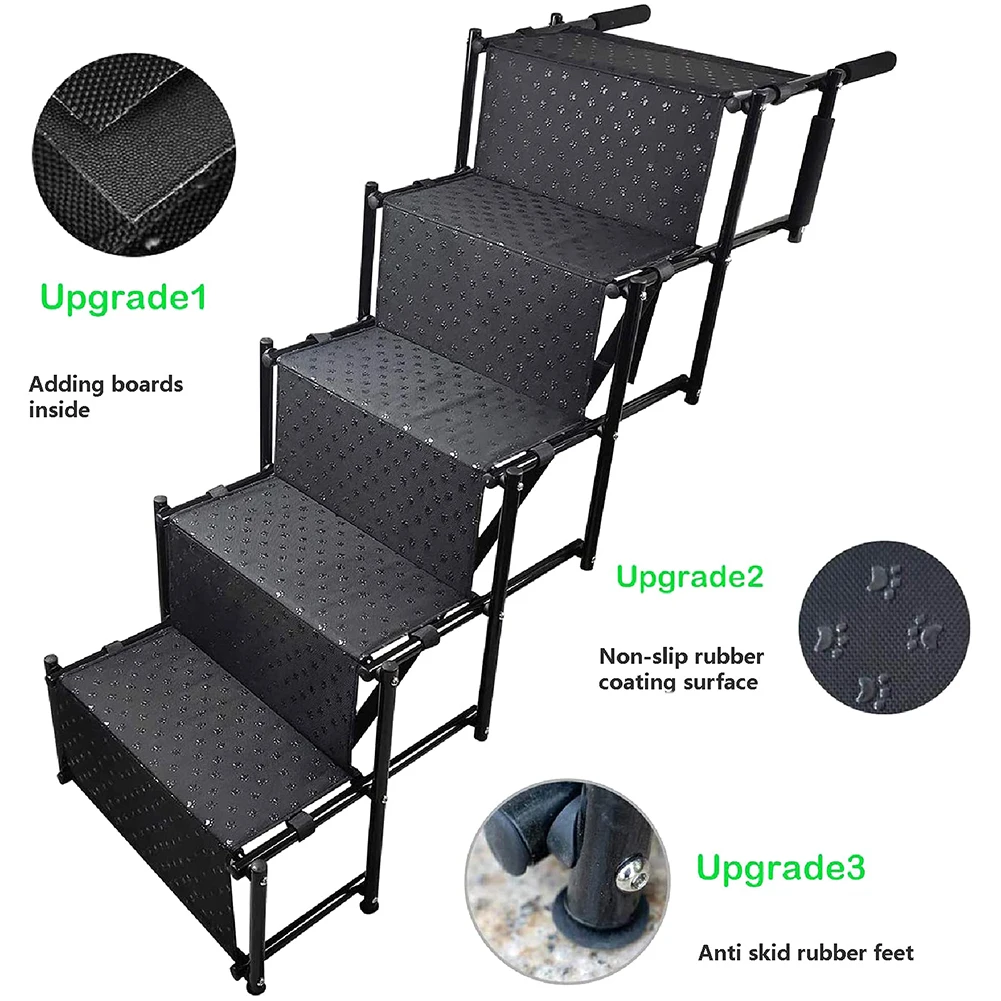 5 Steps Dog Stairs For Car Foldable Dog Ramp For Large Dog With Non Slip Surface Foldable Car Dog Stairs For High Beds Truck SUV