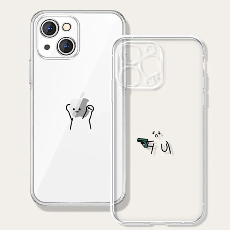 Funny Matchstick Men Thin Clear Couple Phone Case For iPhone 13 15 11 12 14 16 Pro XS Max Mini XR Plus SE Paired Cover Shells