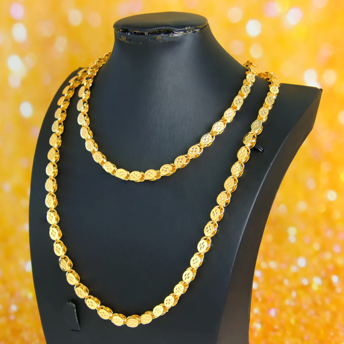 Luxuriöse arabische Hochzeit lange Halskette 50/100 cm 24 Karat vergoldet islamische türkische Frauen Braut Verlobungsfeier schicker Schmuck – Detail 5
