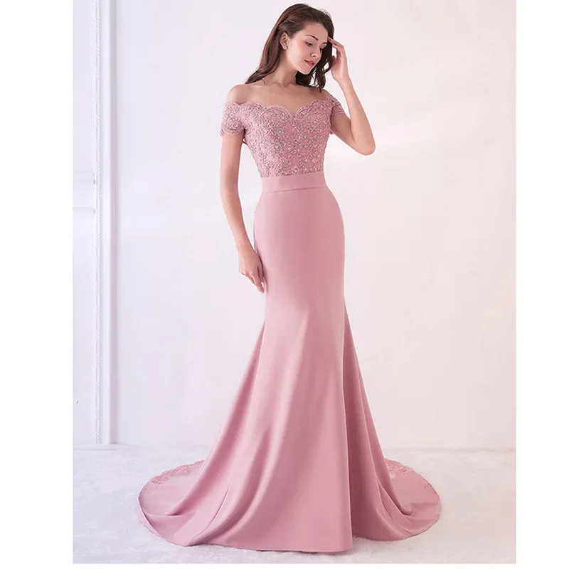 Es ist Yiiya Maßgeschneidertes Abendkleid, rosa Applikationen aus der Schulter, Meerjungfrau, nachgestelltes Damen-Partykleid in Übergröße, Robe De Soiree