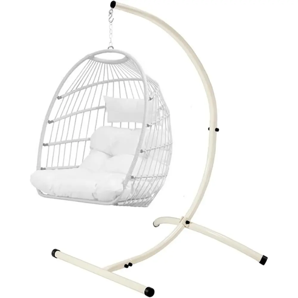 

Heavy-Duty White Steel Hammock Chair Stand for Indoor or Outdoor Use, Supports Up to 350 LBS