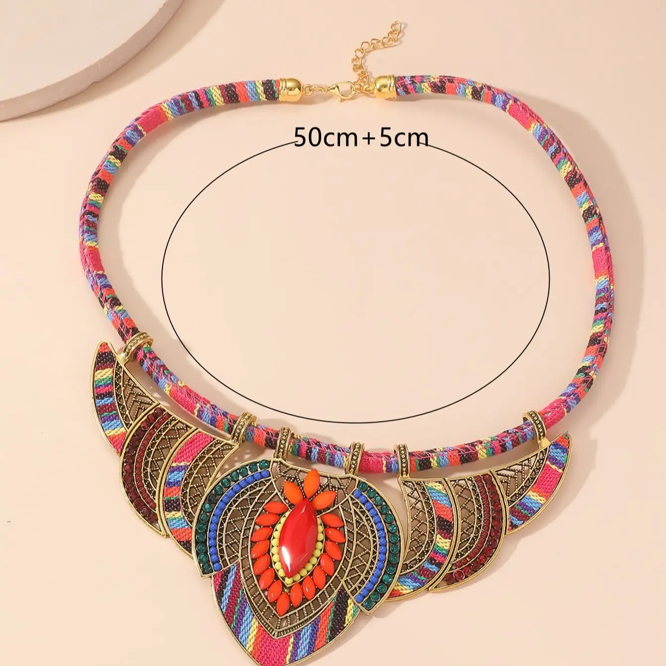 1 Piece Bohemian National Wind Retro Line Type Crystal Necklace Ms. Fashion Single Article Holiday Travel Leisure Necklace