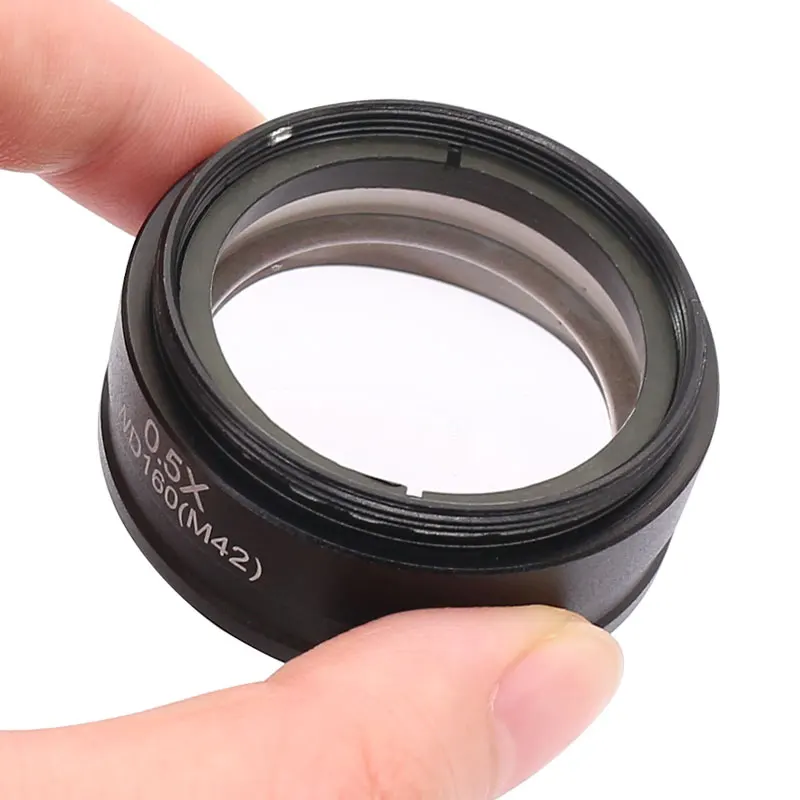 0.5x WD165 Working Distance 160 mm Barlow Auxiliary Reduction Objective Lens with Mounting Thread 42 mm for Stereo Microscope