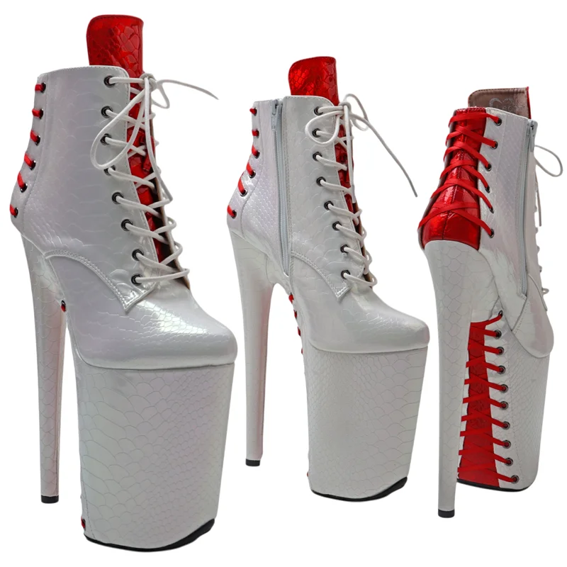 Leecabe  23CM/9inches   Snake PU mix color  ankle boots Trend fashion party Heels stripper platform High heel Pole Dance boots