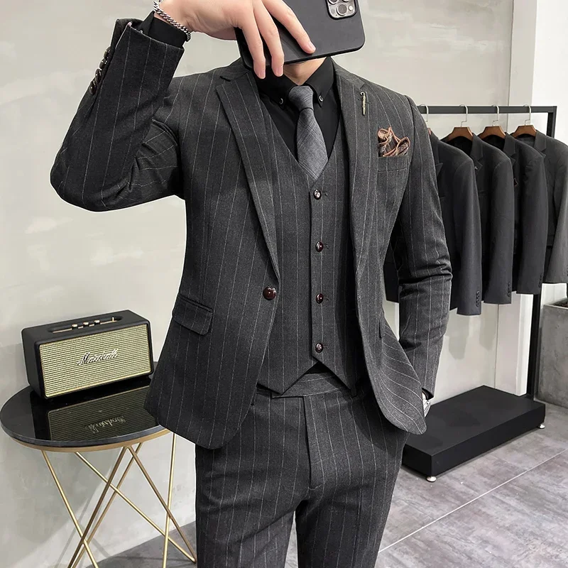 

S-7XL Blazer Vest Pants High-end Brand Plaid Retro Business Suit Groom Wedding Party Slim Suit Fashion British Style Performance