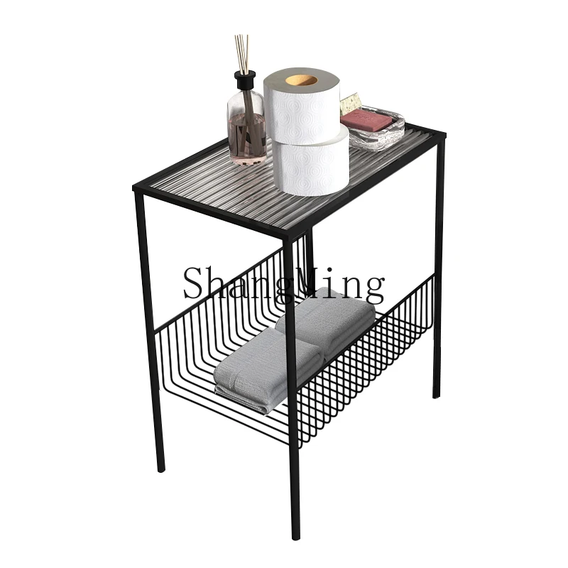 LXY simple living room glass small table Internet celebrity metal bedside rack
