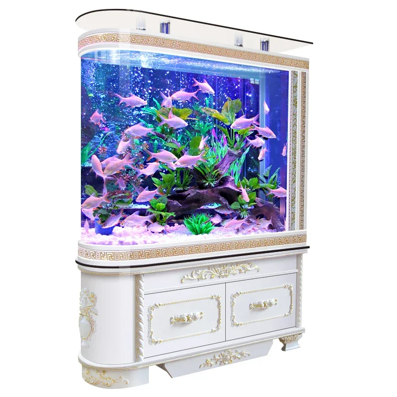 

Tropical fish decorative glass aquarium luxury large capacity corner water tank with aquatic plants living room decoration