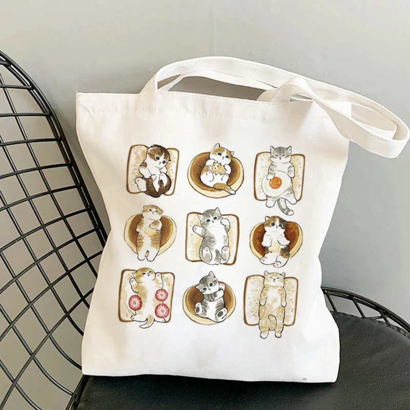 Bolso de mano con estampado de gatos Kawaii para mujer, bolsa de mano con estampado de dibujos animados Harajuku, de gran capacidad, plegable, para reutilizar, nuevo