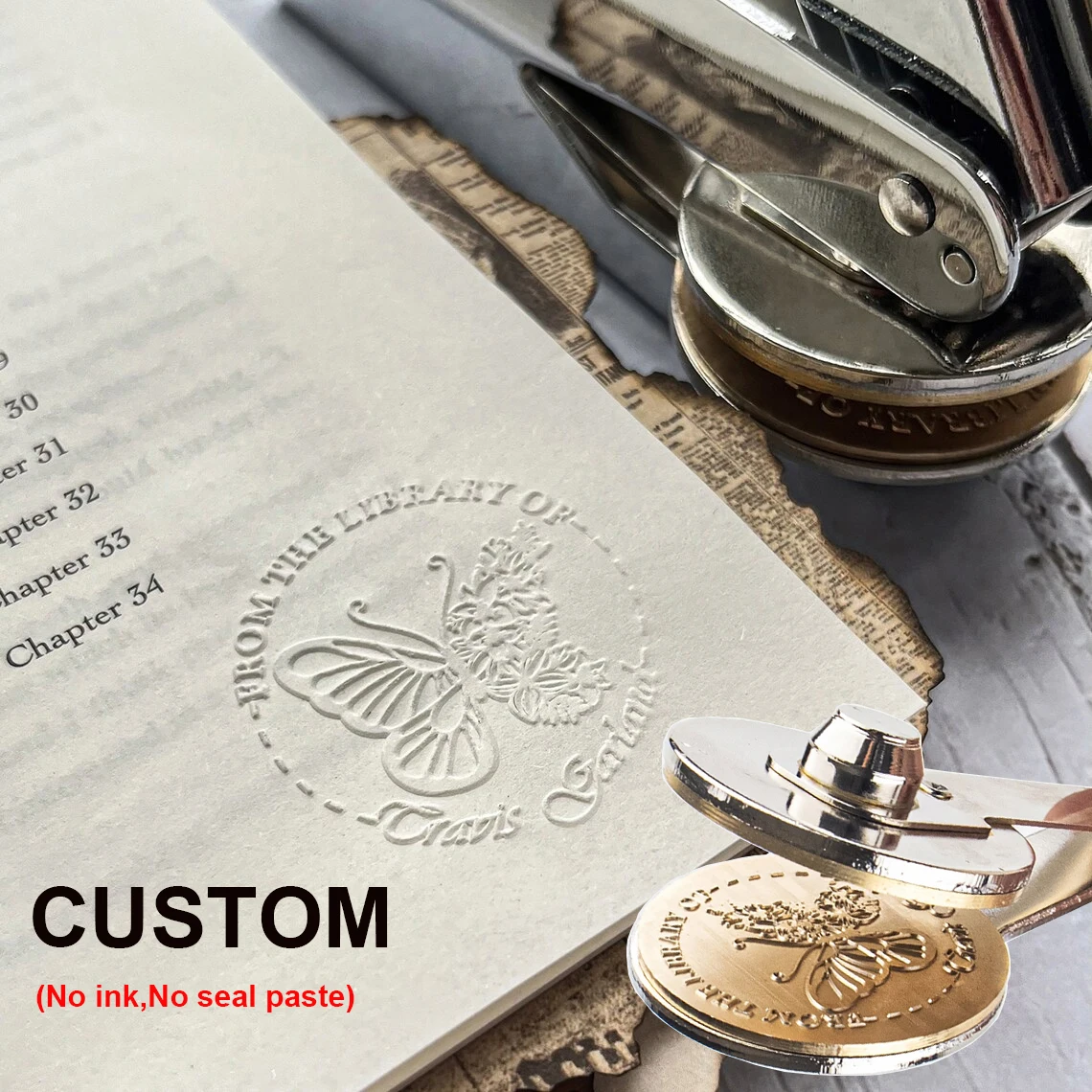 

Custom Book Embosser, Classic Silver Wedding Embosser, Custom Embosser, Initials Embossing Stamp, From the Library of Book Embos