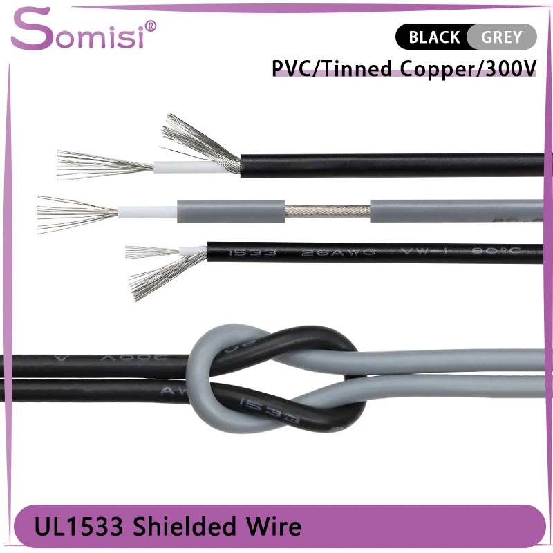

UL1533 Single Core Shielded Wire 32 30 28 26 24AWG PVC Insulation Channel Audio Headphone Tinned Copper Shielding Signal Cables