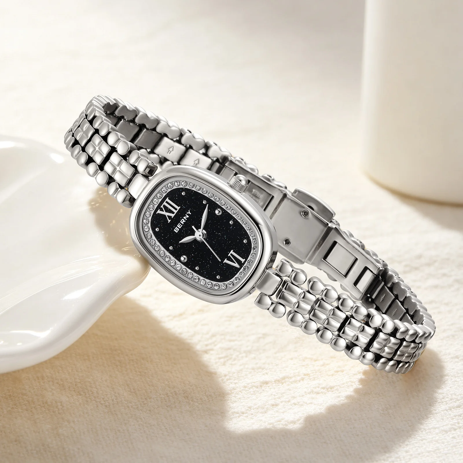 BERNY Uhren für Damen, oval, lässig, elegant, Damen-Quarzuhr, leicht, modisch, für Mädchen, Kleid, Edelstahl-Armbanduhr – Detail 13