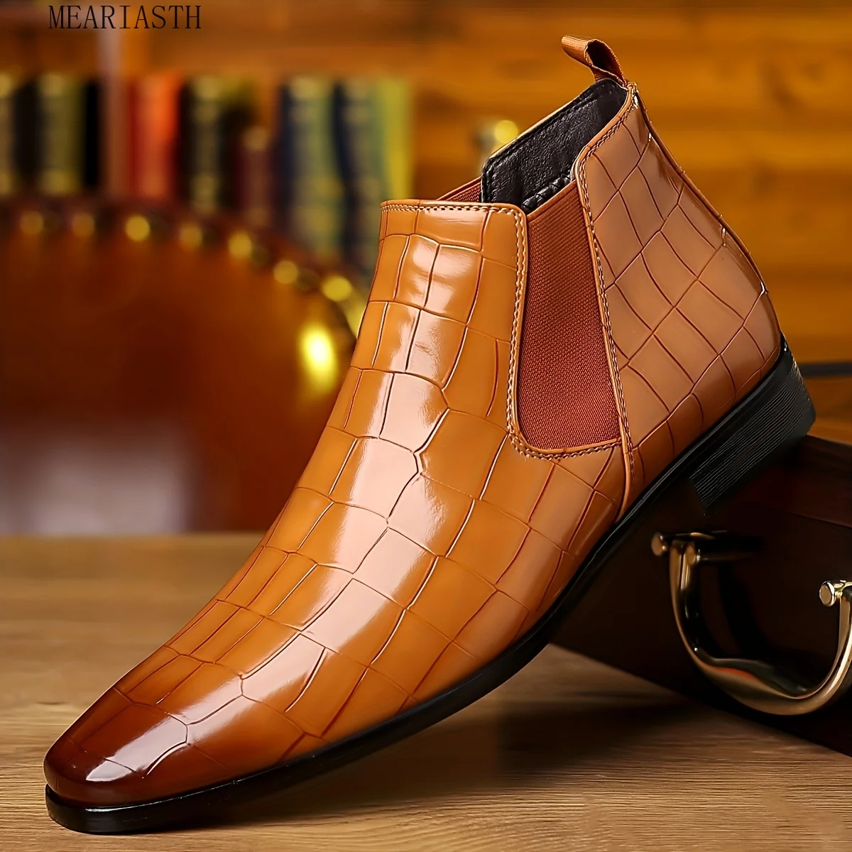 PLUS TAGLIA Stivaletti Chelsea da uomo alla moda con motivo scozzese con tomaia in pelle PU Stivali eleganti slip on resistenti all'usura per le imprese