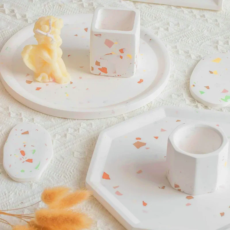 Big Size Round Cement Concrete Tray Silicone Molds Square Plaster Storage Tray Gypsum Coaster Epoxy Resin Mould