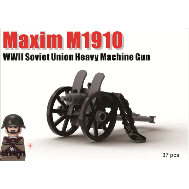 MOC WW2 Military Napoleon Gun Building Blocks Soldier Figures Cannon Vehicle Anti-Tank Model Weapon Accessories Bricks Toys Kids