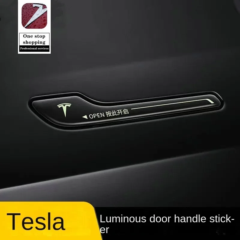 for Tesla Model 3/Y door handles with luminous patches, car handles with fluorescent new protective film, automotive accessories