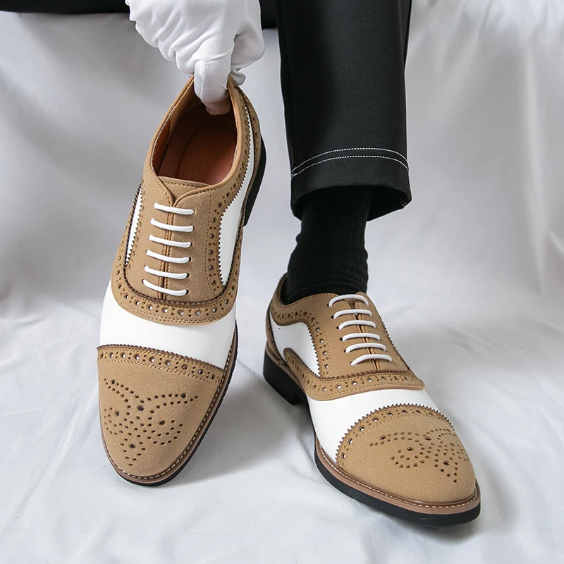 New Men Business Shoes Classic Gentleman Brogue Carved Fashionable Formal Wedding Shoes All-season Casual Derby Shoes Men